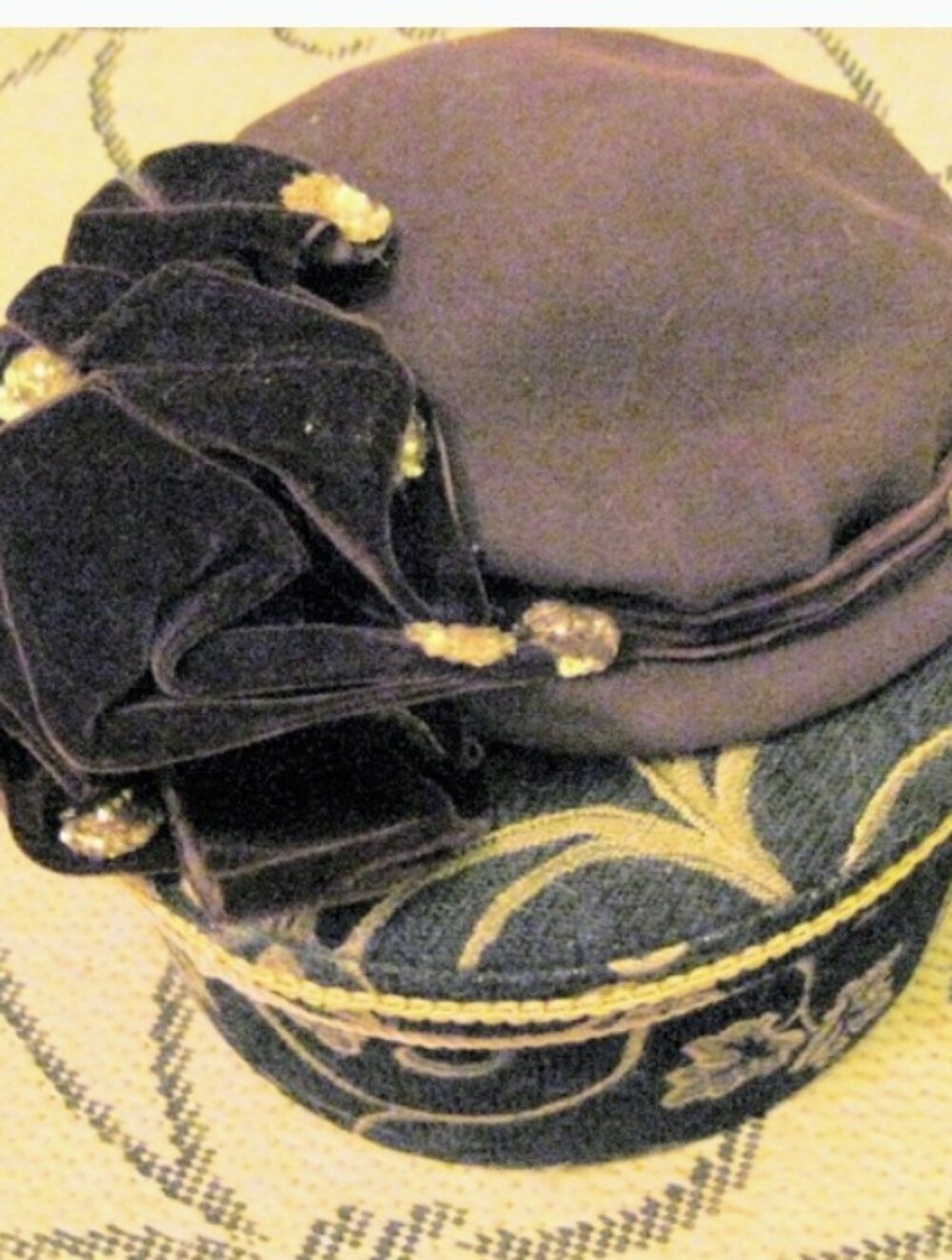 Vintage Women’s Felt&Velvet  Hat with Decorative Bow - Brown